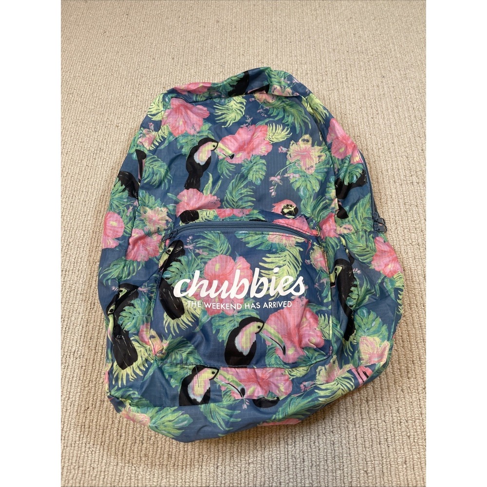 Chubbies The Weekend Has Arrived Toucan Tropical Blue Pink Floral Nylon Backpack